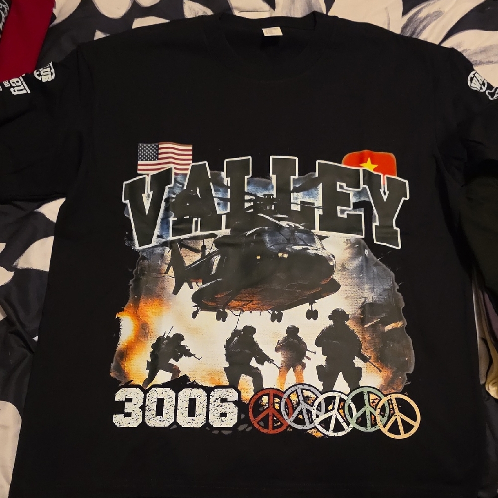 Black Graphic T-Shirt with Helicopter Design